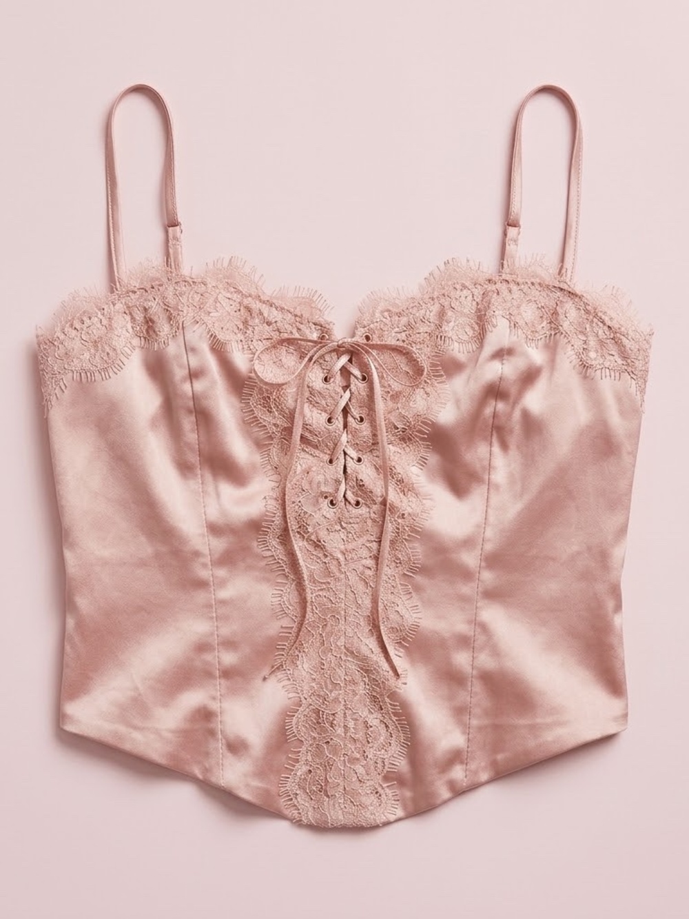 NWT Windsor Silky Lace Trim Camisole Bodysuit in Blush